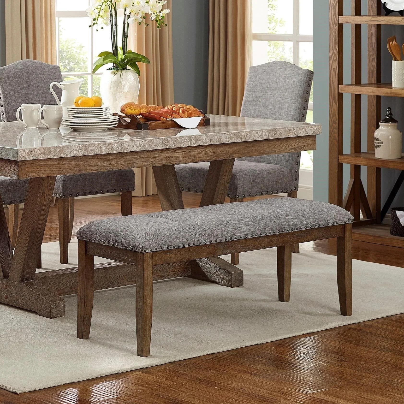 Crown Mark Vesper Dining 1211BENCH Upholstered Bench with Nailhead